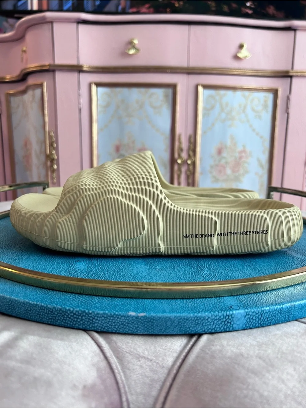 adidas Pale Yellow Ribbed Foam Slide - Picture 3 of 4